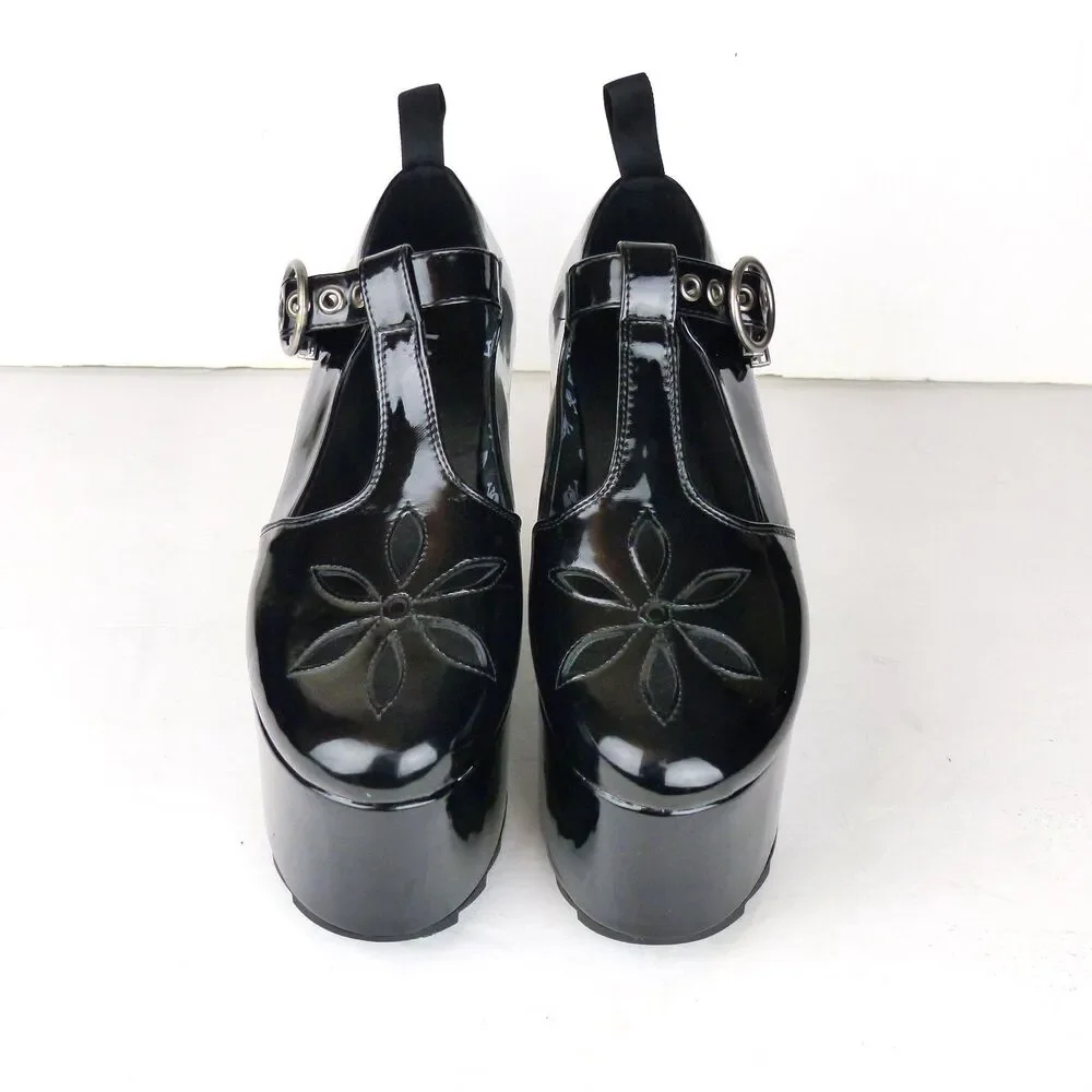 Lamoda Mary Jane Shoes Women 7 Black Patent Overthinking It Platform Cutout Goth